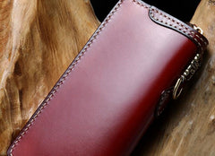 Handmade Leather Mens Chain Biker Wallet Cool Leather Wallet Long Phone Wallets for Men