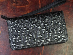 Handmade Leather Mens Tooled Skull Death Cool Zipper Phone Travel Long Wallet Card Holder Card Slim Clutch Wallets for Men - imessengerbags