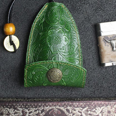 Handmade Leather Floral Mens Cool Car Key Wallet Coin Wallet Pouch Car KeyChain for Men - imessengerbags