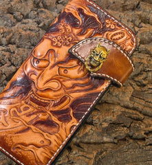 Handmade Leather Mens Cool Tooled Prajna Chain Wallet Biker Trucker Wallet with Chain - imessengerbags