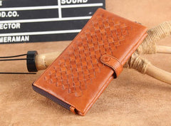 Genuine Leather Mens Cool Braided Wallet Long Leather Wallet Clutch Wristlet Wallet for Men - imessengerbags