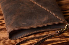 Handmade Leather Mens Clutch Cool Slim BagZipper Clutch Wristlet Wallet for Men - imessengerbags