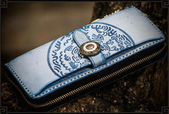 Handmade Leather Tooled Tibetan Mens Chain Biker Wallet Cool Leather Wallet Long Phone Wallets for Men - imessengerbags