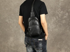 Genuine Leather Mens Cool Chest Bag Sling Bag Crossbody Bag Travel Bag Hiking Bag for men - imessengerbags