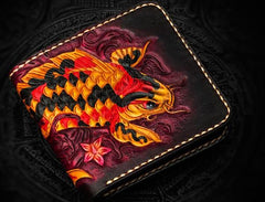 Handmade Leather Carp Tooled Mens billfold Wallet Cool Leather Wallet Slim Wallet for Men - imessengerbags
