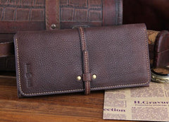 Genuine Leather Mens Cool Slim Long billfold Leather Wallet Men Small Wallets Bifold for Men - imessengerbags