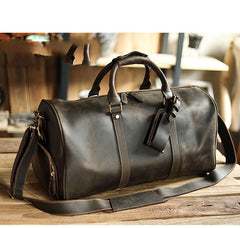 Black Leather Mens Casual Large Travel Bags Shoulder Weekender Bags Brown Duffle Bag For Men