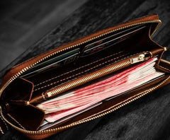 Handmade Leather Tooled Chinese Lion Mens Chain Biker Wallet Cool Leather Wallet Long Phone Wallets for Men - imessengerbags