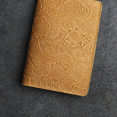 Handmade Leather Floral Mens Cool Short Wallet Passport Card Holder Small Card Slim Wallets for Men - imessengerbags