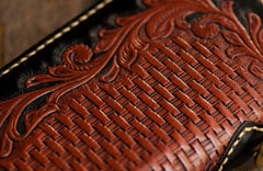 Handmade Leather Mens Tooled Eagle Chain Biker Wallet Cool Leather Wallet Long Clutch Wallets for Men