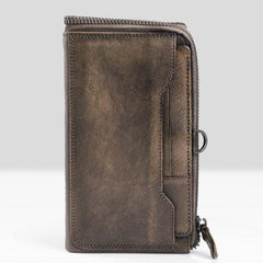 Handmade Leather Mens Cool Long Leather Wallet Bifold Clutch Wallet for Men