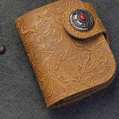 Handmade Leather Floral Mens Cool Biker Wallet Leather Wallet Men billfold Wallets Bifold for Men - imessengerbags