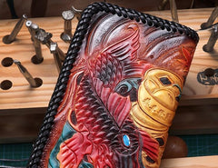 Handmade Leather Mens Clutch Wallet Cool Carp Tooled Wallet Long Zipper Wallets for Men - imessengerbags