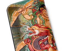 Handmade Leather Tooled White Jambhala Mens Long Wallet Cool Leather Clutch Wallets for Men