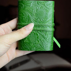 Handmade Leather Floral Mens Cool Short Wallet Card Holder Small Card Slim Wallets for Men - imessengerbags