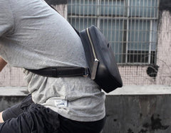 Genuine Leather Mens Cool Chest Bag Sling Bag Crossbody Bag Travel Bag Hiking Bag for men
