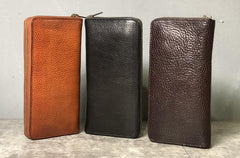Genuine Leather Mens Cool Long Leather Phone Wallet Zipper Clutch Wallet for Men - imessengerbags