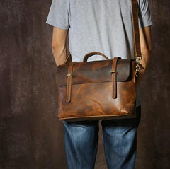 Handmade Leather Mens Cool Messenger Bag Briefcase Work Bag Business Bag Laptop Bag for men - imessengerbags