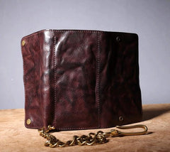 Handmade Leather Biker Wallet Trifold Folding Mens Cool Chain Wallet Trucker Wallet with Chain - imessengerbags