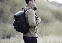 Genuine Leather Mens Cool Backpack Sling Bag Large Black Travel Bag Hiking Bag for men