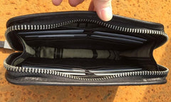 Handmade Genuine Leather Mens Clutch Cool Long Wallet Zipper Clutch Wristlet Wallet for Men - imessengerbags