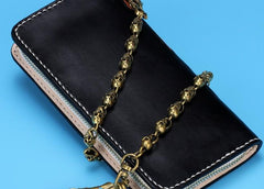 Handmade Leather Mens Clutch Wallet Cool Zhong Kui Tooled Wallet Long Zipper Wallets for Men - imessengerbags