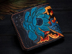 Handmade Leather Carp Tooled Mens billfold Wallet Cool Leather Wallet Slim Wallet for Men - imessengerbags