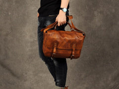 Genuine Leather Mens Cool Messenger Bag Briefcase Work Bag Business Bag for men