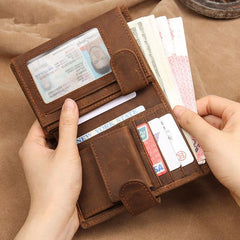 RFID Vintage Leather Men's Trifold Small Wallet Brown billfold Wallet For Men - imessengerbags