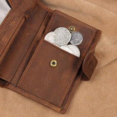 RFID Vintage Leather Men's Trifold Small Wallet Brown billfold Wallet For Men - imessengerbags