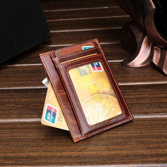 RFID Brown Leather Men's Slim Card Holder Black Front Pocket Wallet Small Card Wallet For Men - imessengerbags