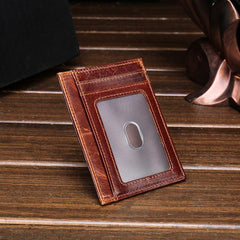 RFID Brown Leather Men's Slim Card Holder Black Front Pocket Wallet Small Card Wallet For Men - imessengerbags
