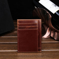 RFID Brown Leather Men's Slim Card Holder Black Front Pocket Wallet Small Card Wallet For Men - imessengerbags
