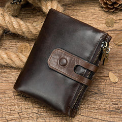 RFID Brown Leather Men's Double Zipper Small Wallet Black billfold Wallet For Men - imessengerbags