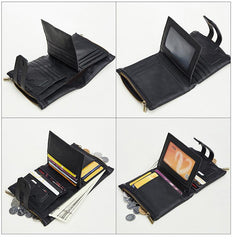 RFID Brown Leather Men's Double Zipper Small Wallet Black billfold Wallet For Men - imessengerbags