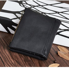 RFID Brown Leather Men's Double Zipper Small Wallet Black billfold Wallet For Men - imessengerbags