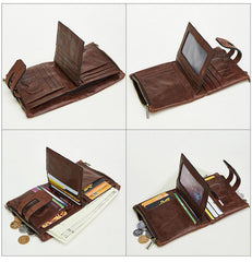 RFID Brown Leather Men's Double Zipper Small Wallet Black billfold Wallet For Men - imessengerbags