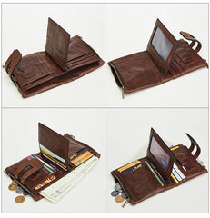 RFID Brown Leather Men's Double Zipper Small Wallet Black billfold Wallet For Men
