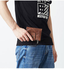 RFID Brown Leather Men's Double Zipper Small Wallet Black billfold Wallet For Men - imessengerbags