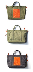 Green Canvas Leather Mens Womens Tote Shoulder Bags Messenger Bag Gray Tote Handbag For Men and Women - imessengerbags