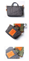 Green Canvas Leather Mens Womens Tote Shoulder Bags Messenger Bag Gray Tote Handbag For Men and Women - imessengerbags