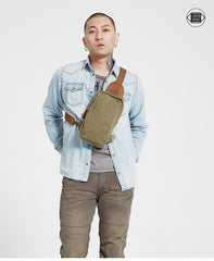 Army Green Canvas Sling Backpack Men's Sling Bag Blue Chest Bag Canvas One shoulder Backpack For Men