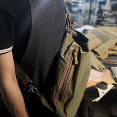 Army Green Canvas Mens Sling Bag One Shoulder Pack Sling Pack Bag For Men