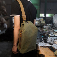 Army Green Canvas Mens Sling Bag One Shoulder Pack Sling Pack Bag For Men