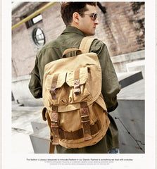 Army Green CANVAS Mens Large 16'' Fashion Khaki Travel Backpack College Backpack Hiking Backpack For Men - imessengerbags