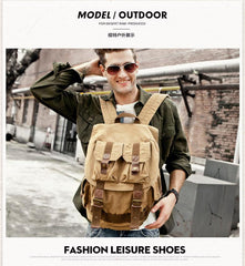 Army Green CANVAS Mens Large 16'' Fashion Khaki Travel Backpack College Backpack Hiking Backpack For Men - imessengerbags