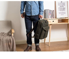 Army Green Canvas Mens Large 14'' Laptop Backpack College Backpack Hiking Backpack for Men - imessengerbags
