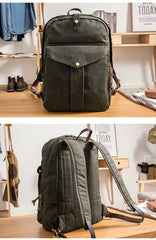 Army Green Canvas Mens Large 14'' Laptop Backpack College Backpack Hiking Backpack for Men - imessengerbags