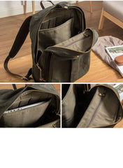 Army Green Canvas Mens Large 14'' Laptop Backpack College Backpack Hiking Backpack for Men - imessengerbags
