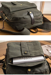 Army Green Canvas Mens Large 14'' Laptop Backpack College Backpack Hiking Backpack for Men - imessengerbags